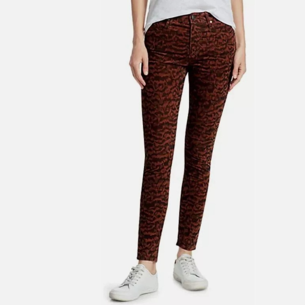 AG Adriano Goldschmied Farrah High Rise Skinny Ankle Leopard Print Corduroy Jean